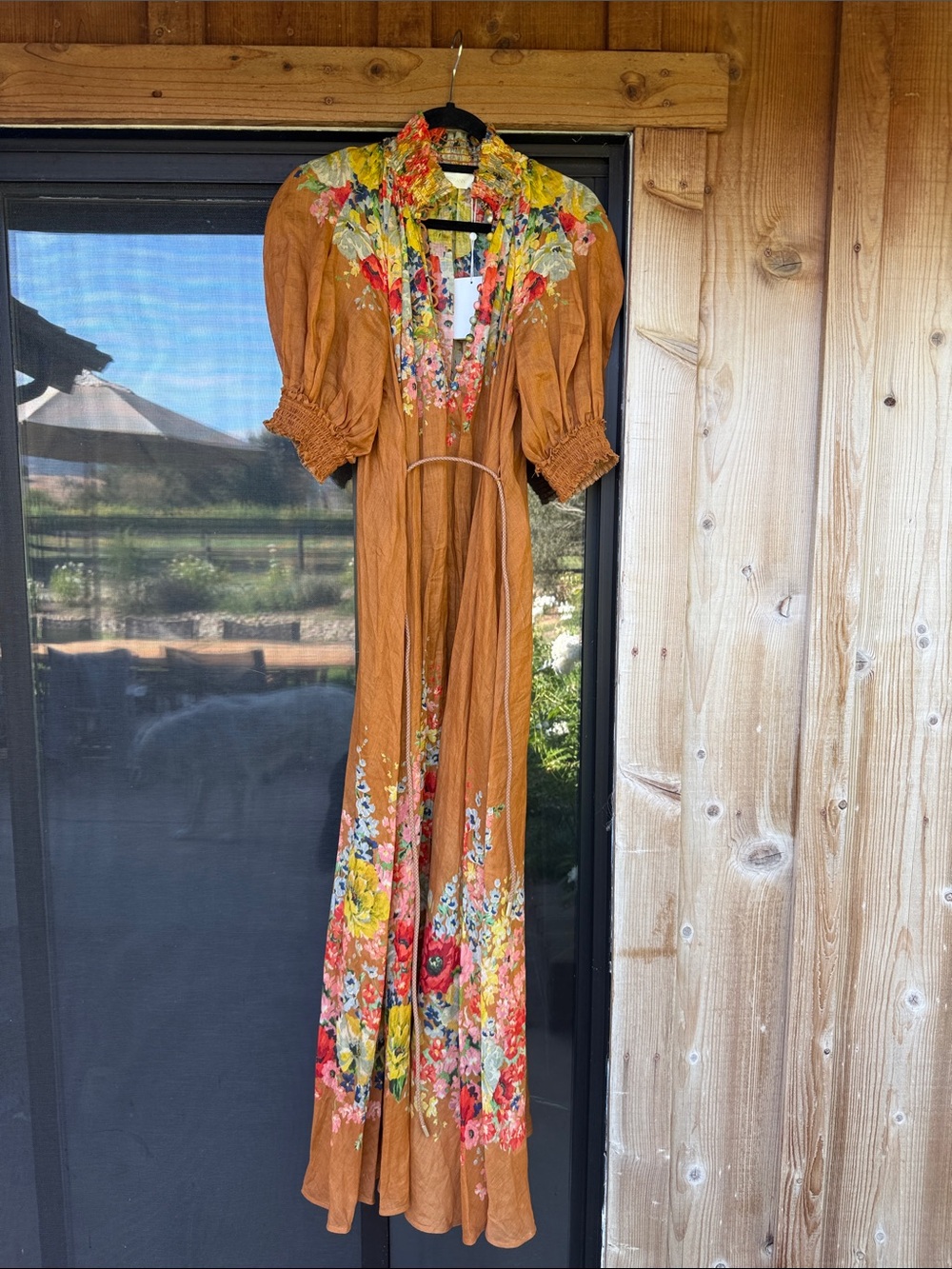 Zimmermann NWT Mustard Floral Maxi Dress with Puff Sleeves